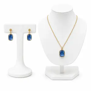 Parure Saphir Femme Dorée – Collier avec Pendentif Bleu & Boucles d’Oreilles